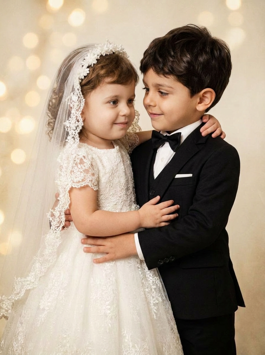 Alaa and Sondos as children, hugging